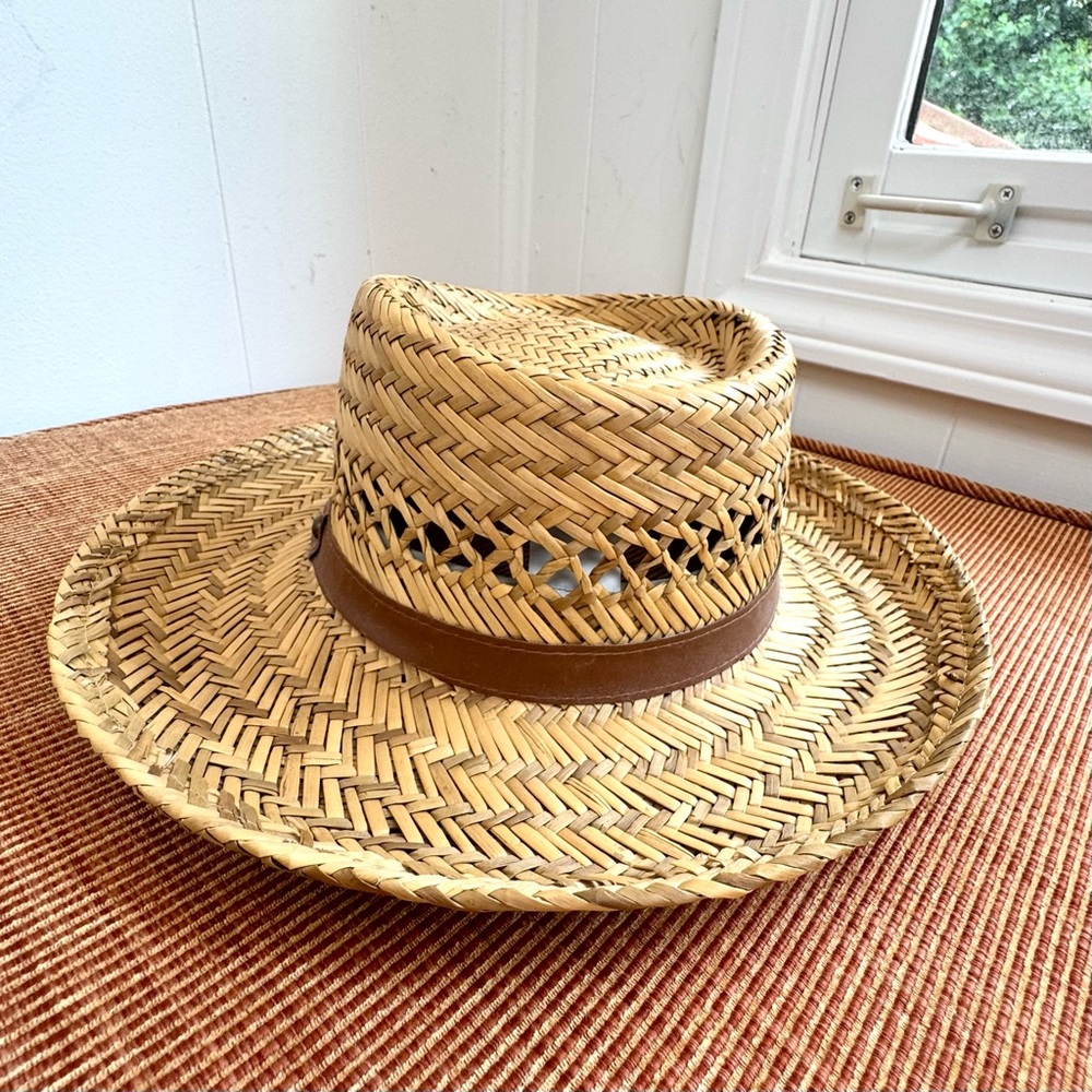 Men's Straw Fedora Hat with Brown Band - Natural